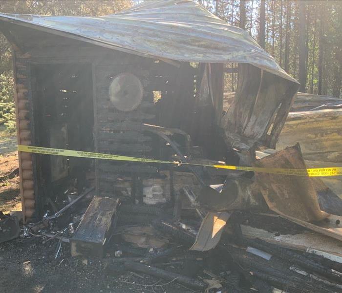 Shed burned down in a forest